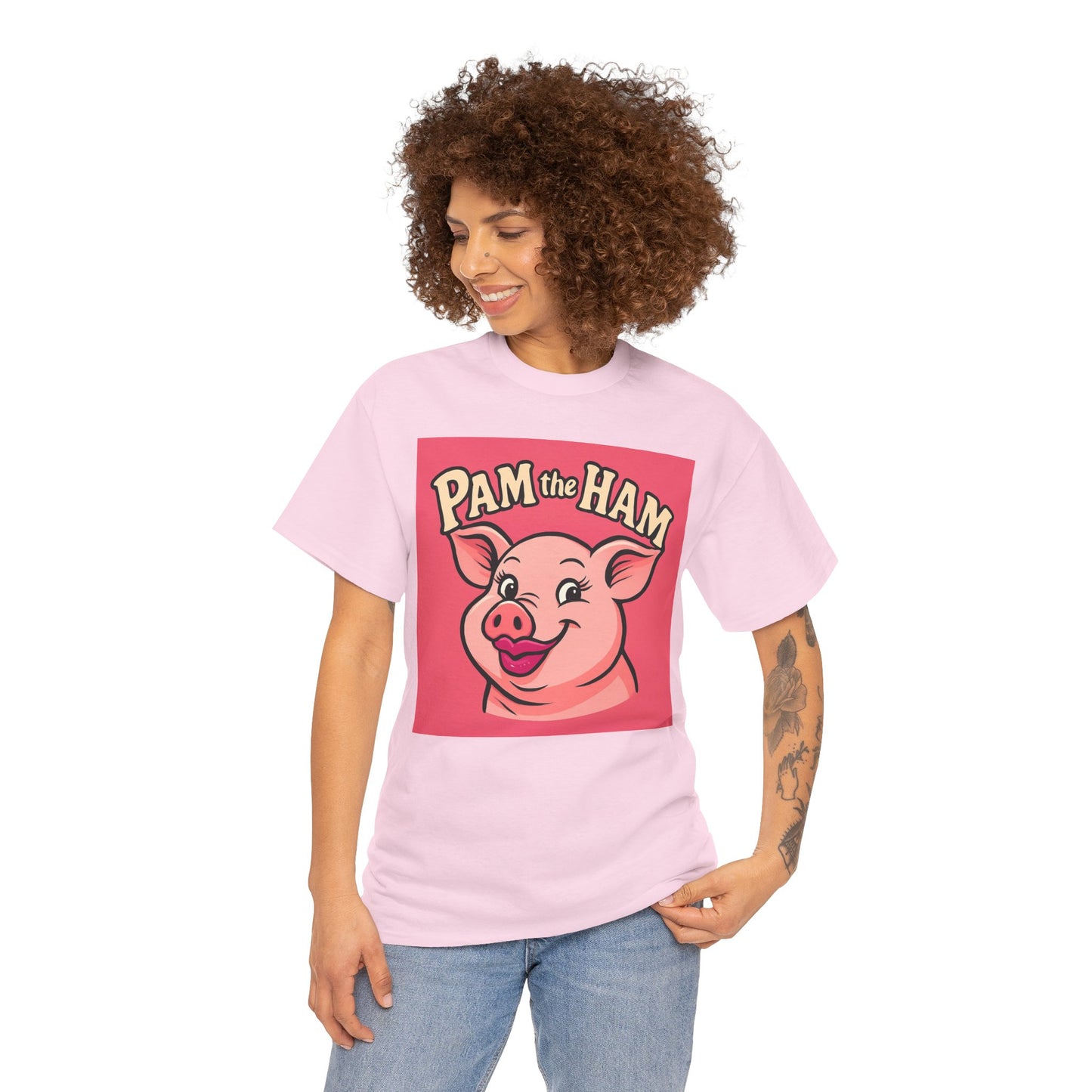 Pam the Ham Unisex Heavy Cotton Tee | Fun Graphic T-Shirt, Gift for Pig Lovers, Cute Animal Shirt, Casual Wear, Quirky Design