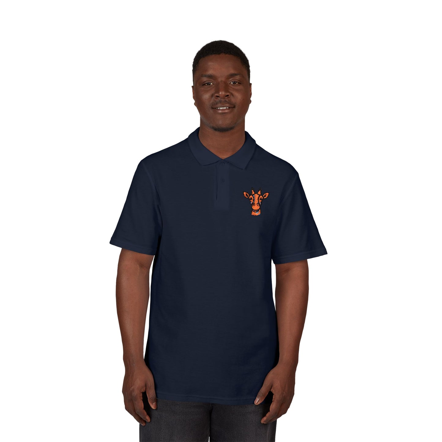 Embroidered Britor classic Giraffe Patch Polo Shirt — White Pique Polo