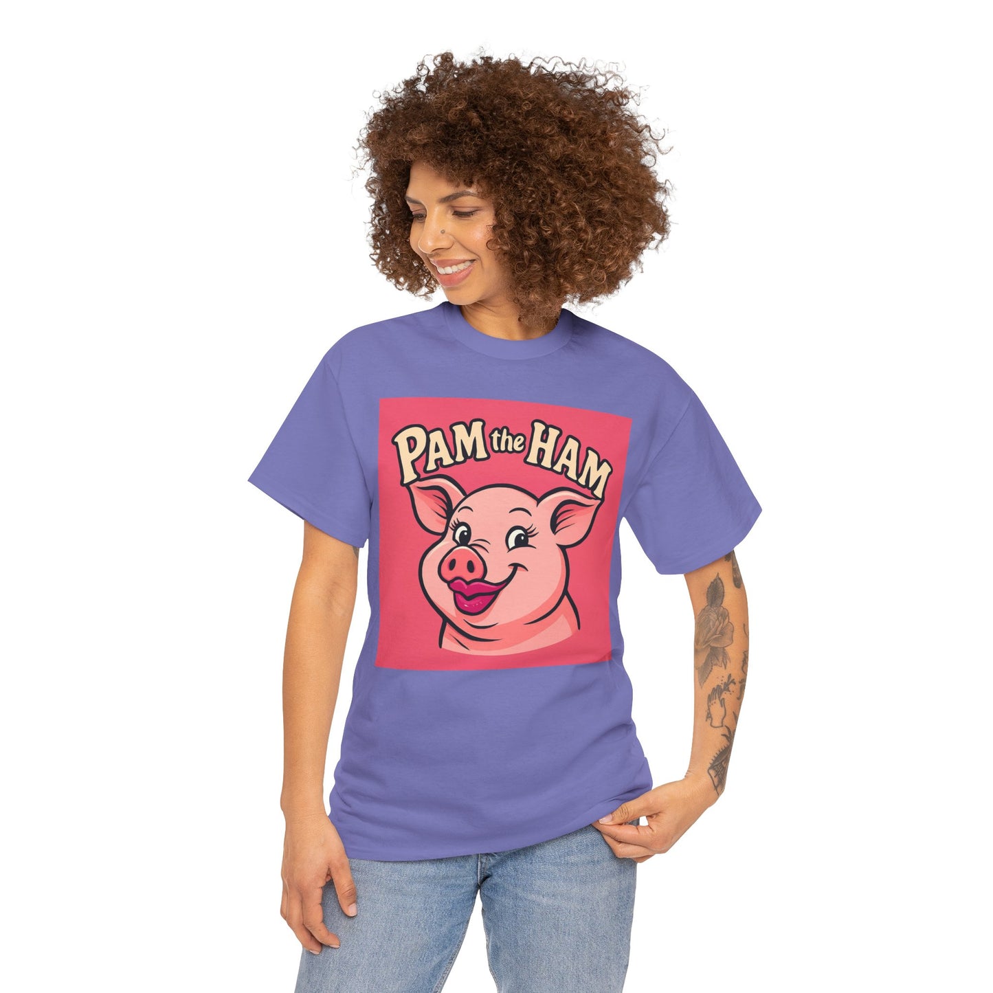 Pam the Ham Unisex Heavy Cotton Tee | Fun Graphic T-Shirt, Gift for Pig Lovers, Cute Animal Shirt, Casual Wear, Quirky Design