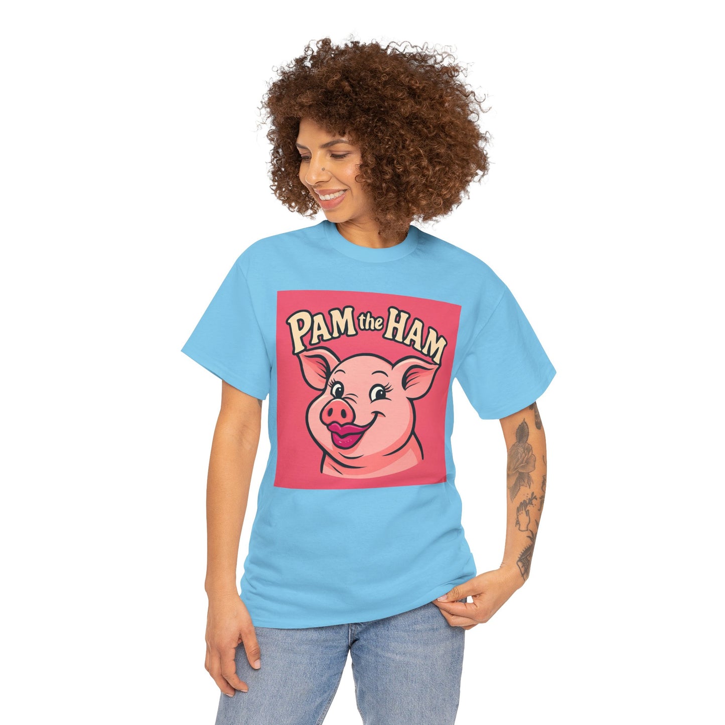 Pam the Ham Unisex Heavy Cotton Tee | Fun Graphic T-Shirt, Gift for Pig Lovers, Cute Animal Shirt, Casual Wear, Quirky Design
