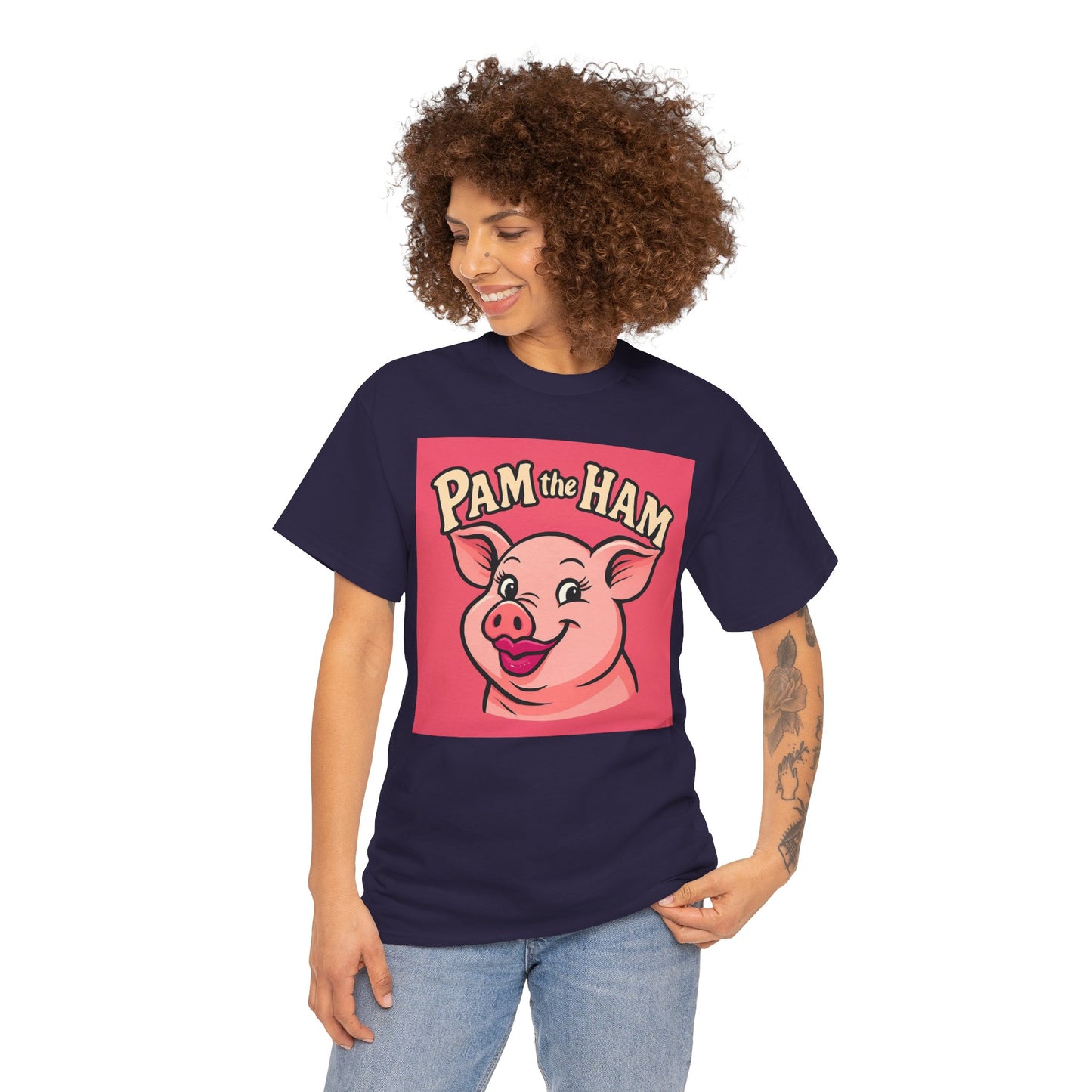 Pam the Ham Unisex Heavy Cotton Tee | Fun Graphic T-Shirt, Gift for Pig Lovers, Cute Animal Shirt, Casual Wear, Quirky Design