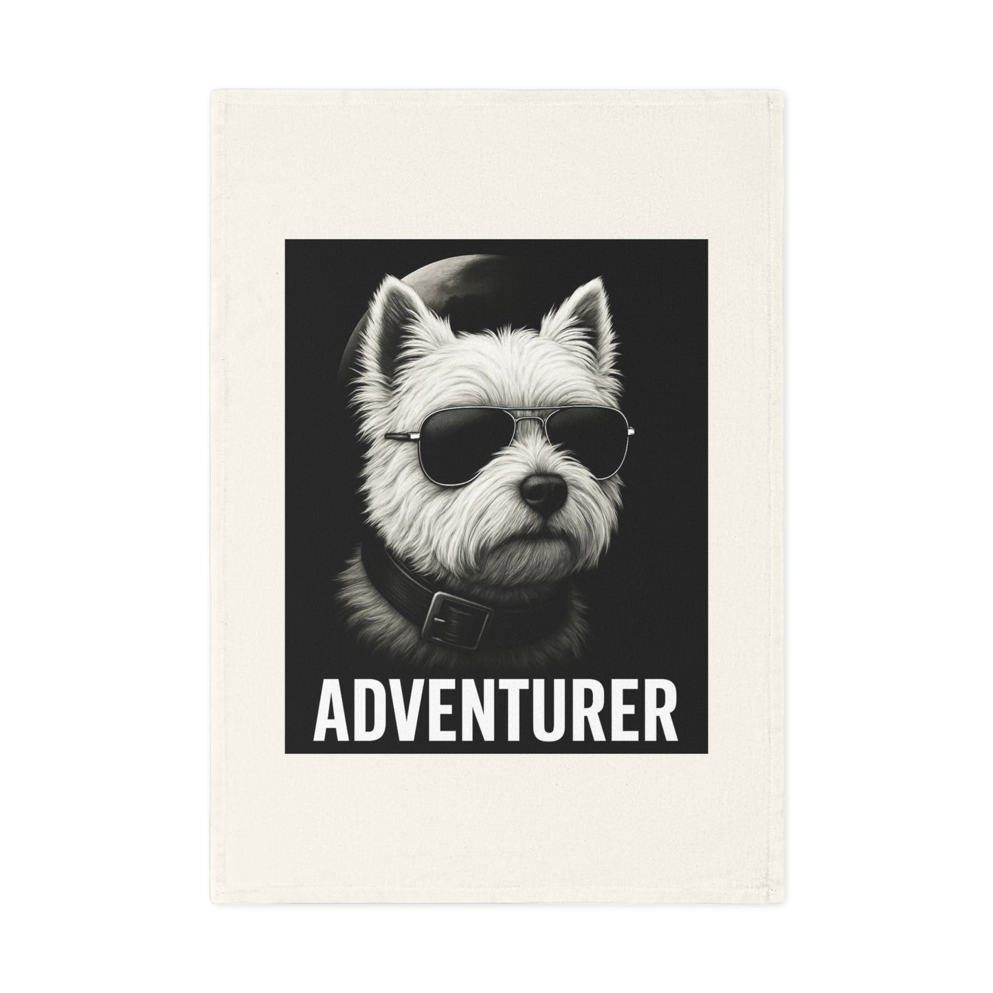 Cool Adventurer Westie Terrier Dog Cotton Tea Towel - Fun Kitchen Decor, Gift for Pet Lovers, Unique Home Accessory, Dog Mom Gift, Adventure Theme Towel