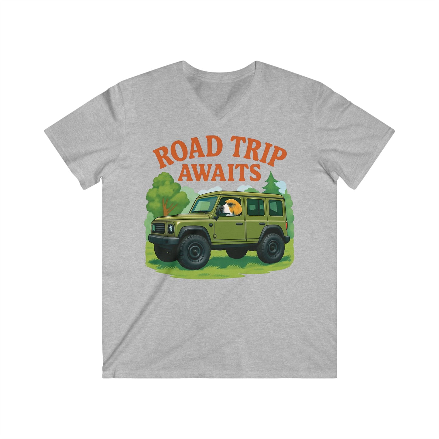 Men's Road Trip V-Neck Tee - Adventure Awaits, Casual Wear, Travel Shirt, Gift for Travelers, Summer Top