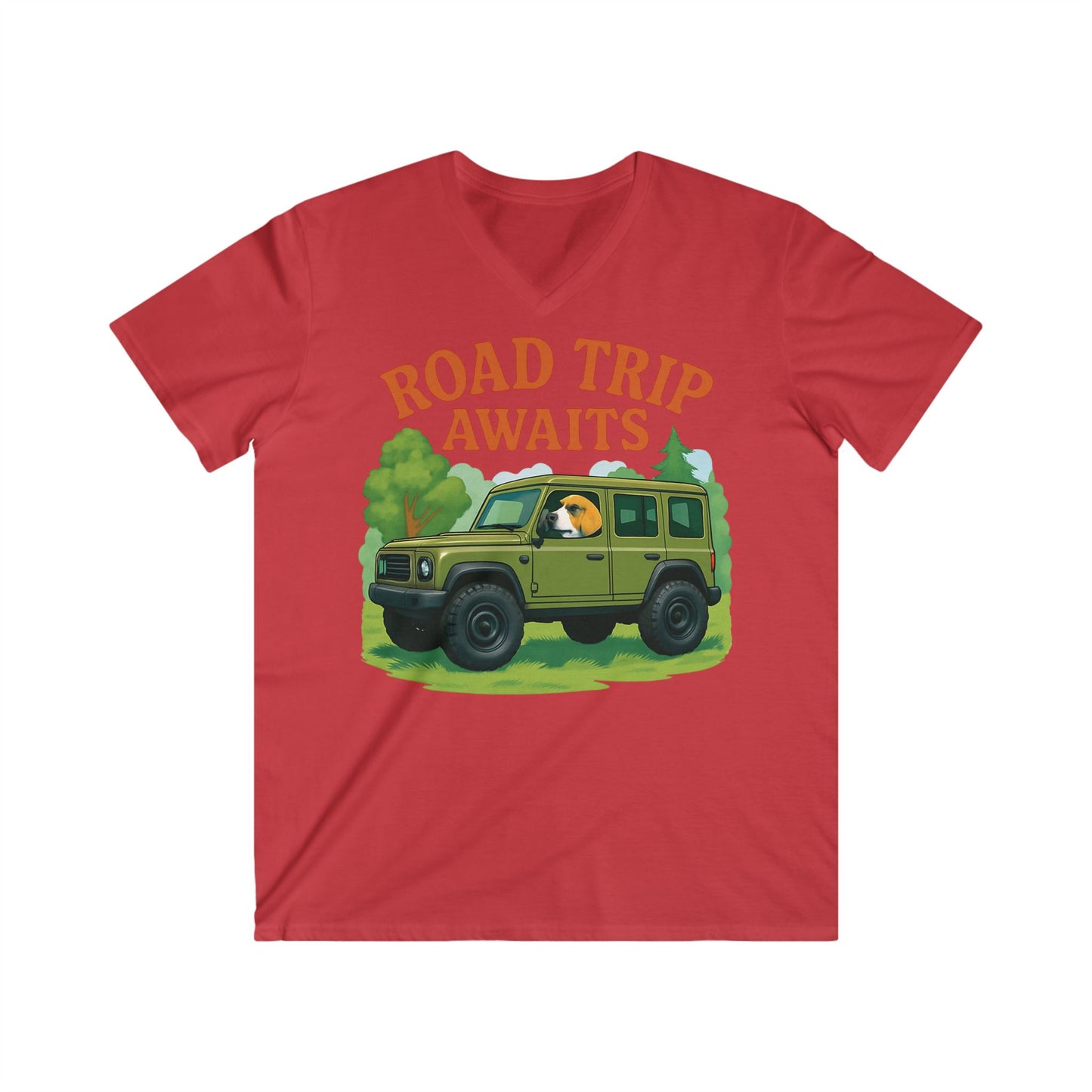Men's Road Trip V-Neck Tee - Adventure Awaits, Casual Wear, Travel Shirt, Gift for Travelers, Summer Top