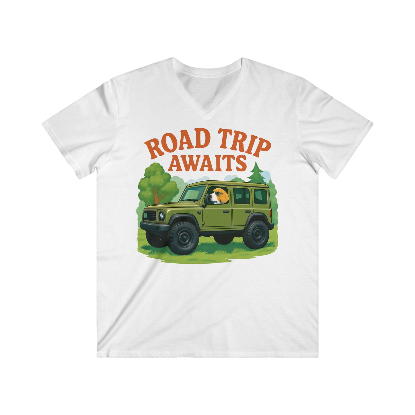 Men's Road Trip V-Neck Tee - Adventure Awaits, Casual Wear, Travel Shirt, Gift for Travelers, Summer Top