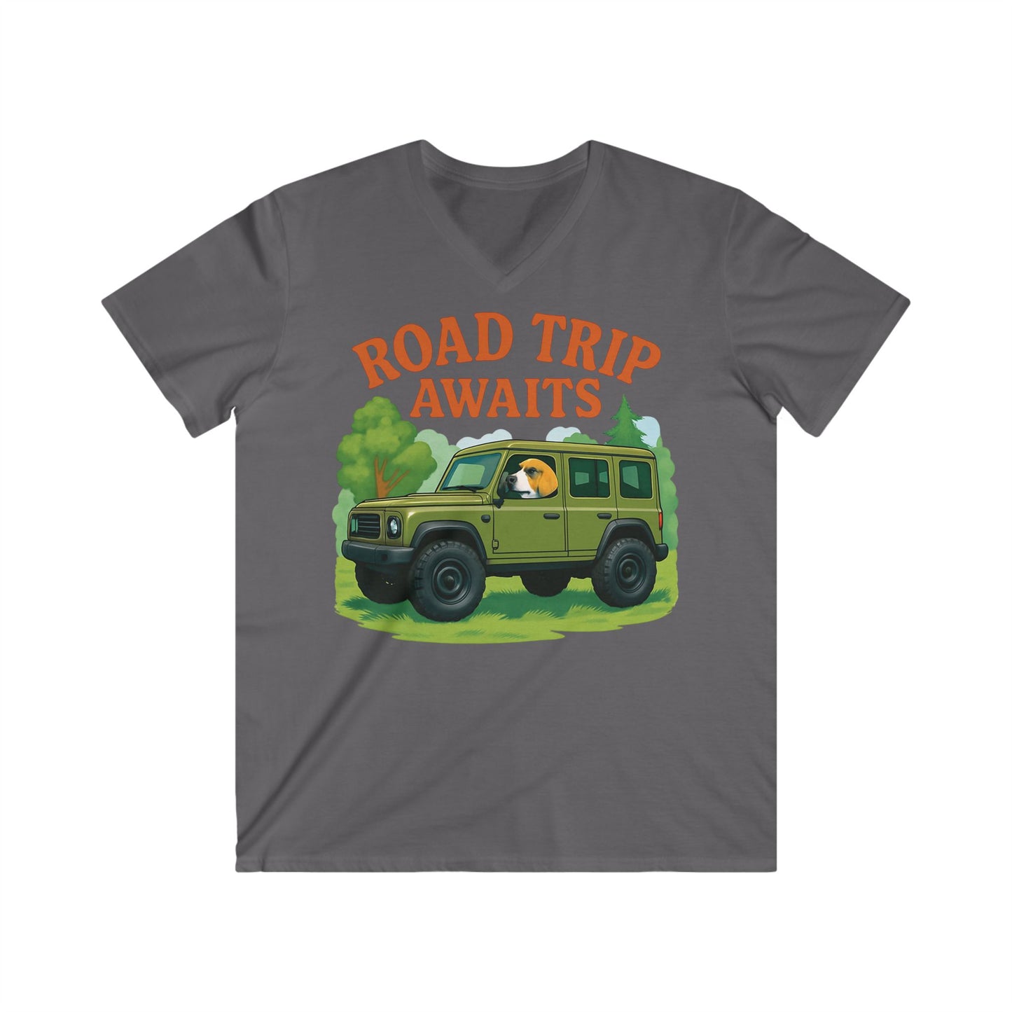 Men's Road Trip V-Neck Tee - Adventure Awaits, Casual Wear, Travel Shirt, Gift for Travelers, Summer Top