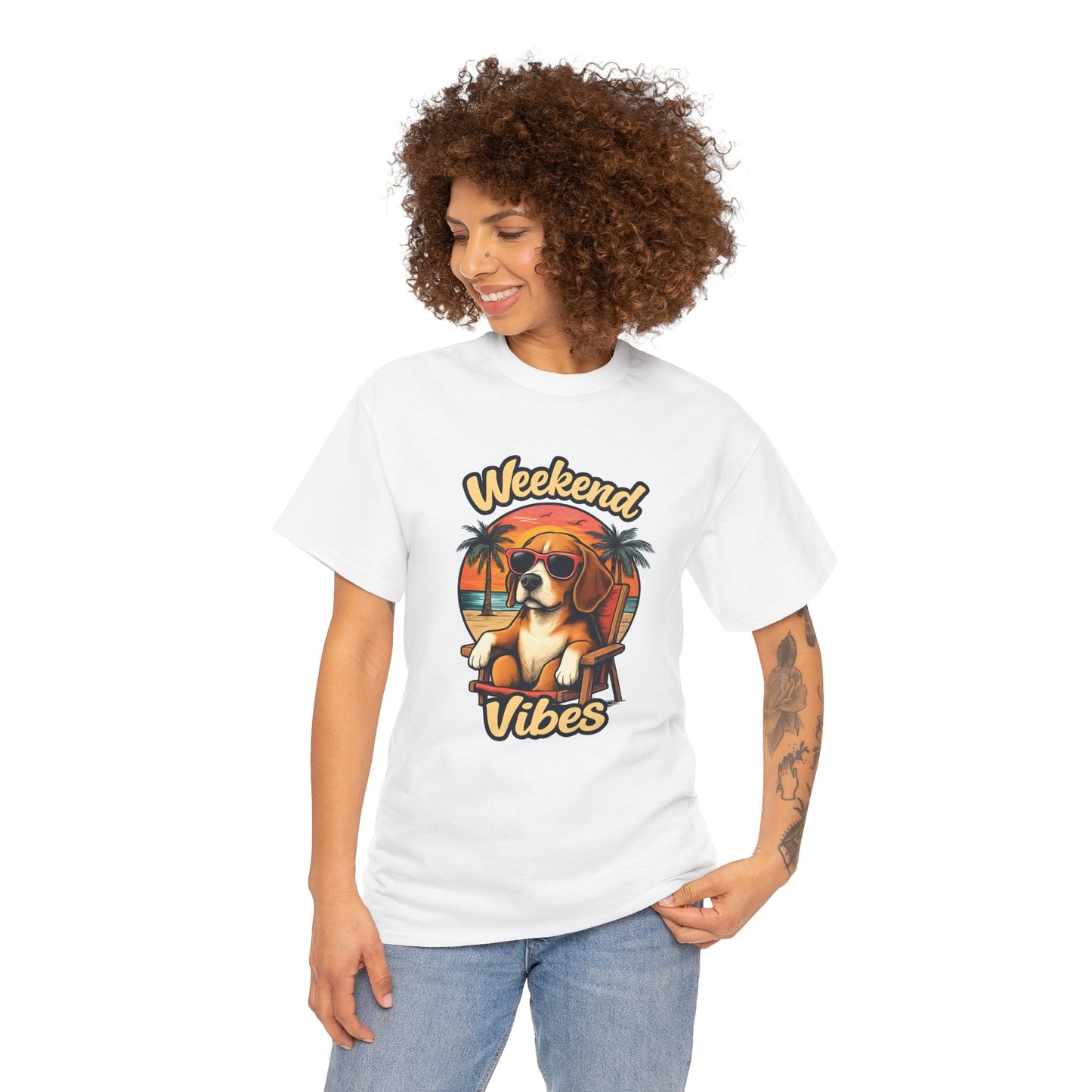 Weekend Vibes Unisex Heavy Cotton Tee, Dog Lover's Shirt, Summer Tee, Casual Wear, Fun Gift for Pet Owners