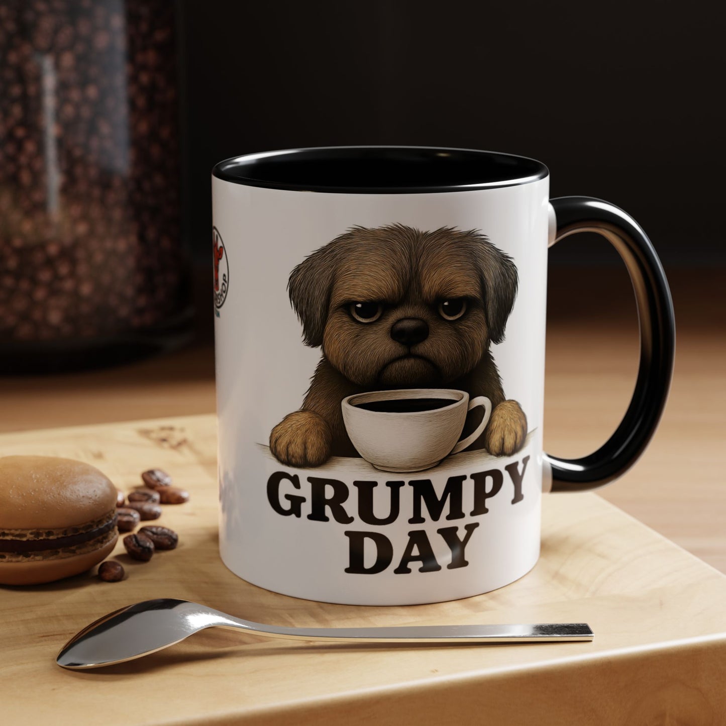 Grumpy Day Coffee Mug, shorkie, Funny Dog Mug, Pet Lover Gift, Morning Motivation, Coffee Lover Gift, Black Accent Mug