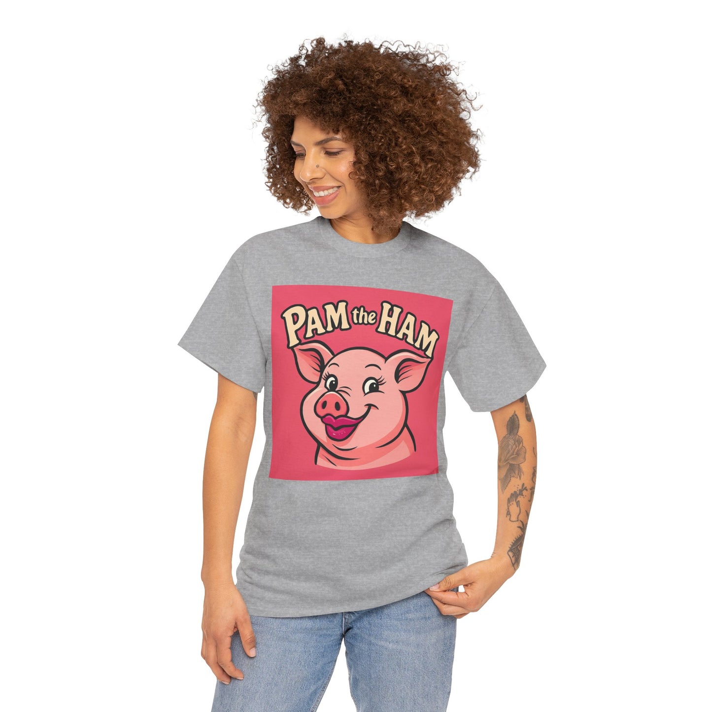 Pam the Ham Unisex Heavy Cotton Tee | Fun Graphic T-Shirt, Gift for Pig Lovers, Cute Animal Shirt, Casual Wear, Quirky Design
