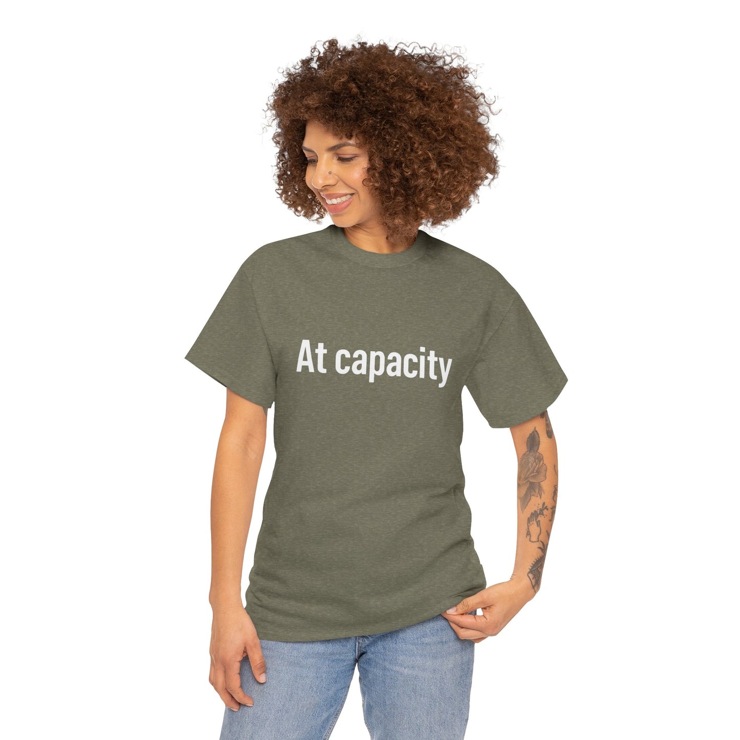 At Capacity Unisex Heavy Cotton Tee | Comfortable Casual Wear, Gift for Friends, Unique Statement Shirt, Everyday Essentials, Unisex Fashion