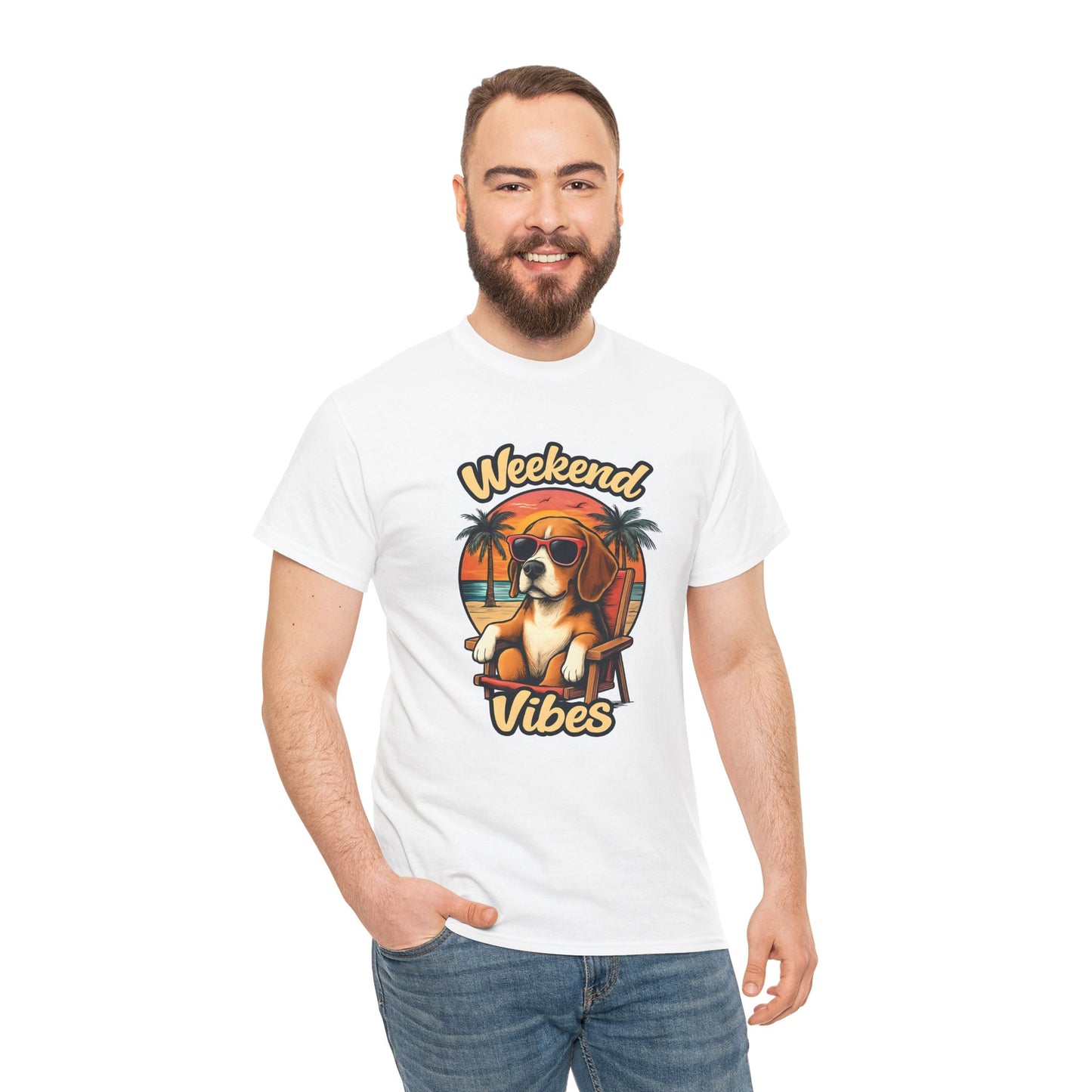 Weekend Vibes Unisex Heavy Cotton Tee, Dog Lover's Shirt, Summer Tee, Casual Wear, Fun Gift for Pet Owners
