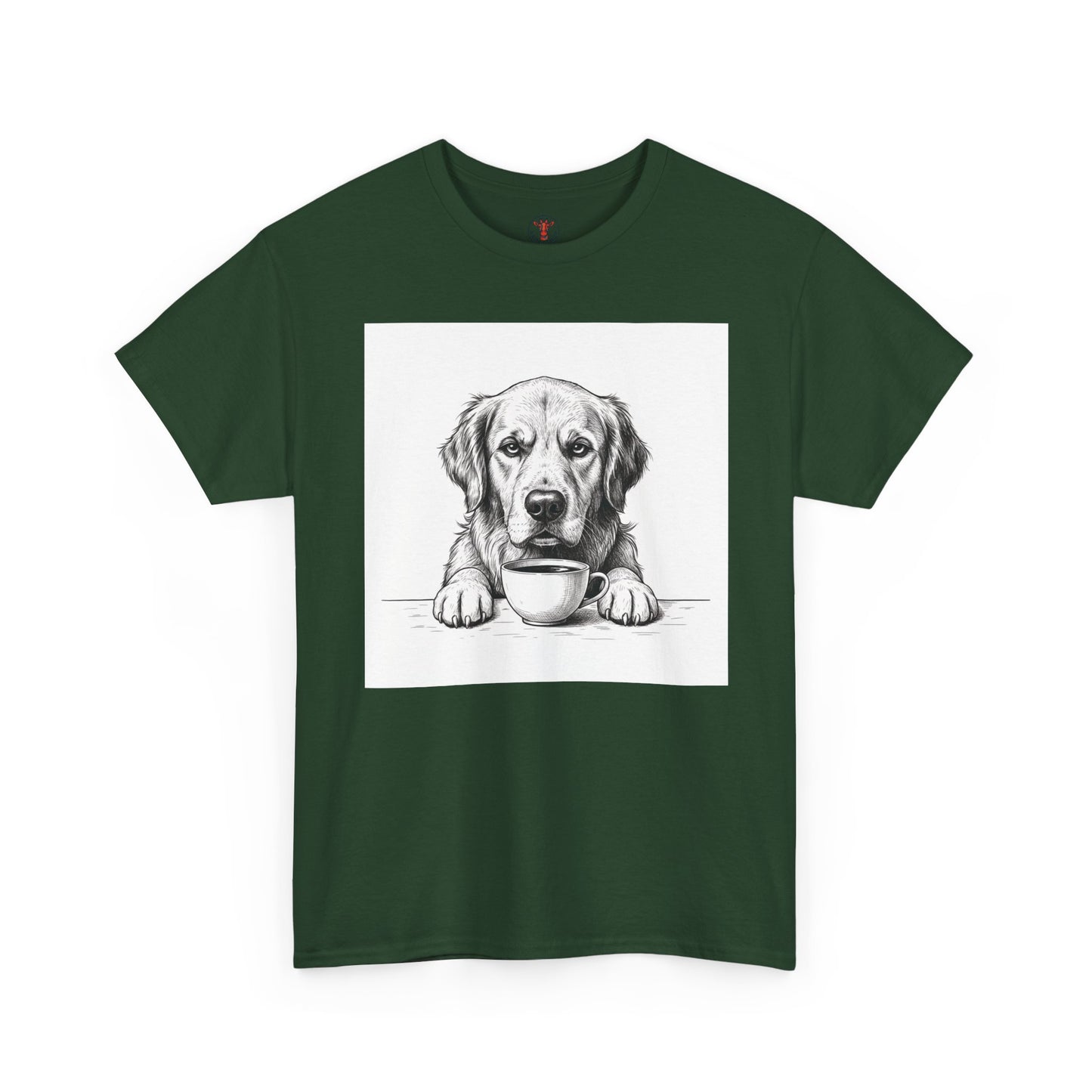 Grumpy Golden Retriever Coffee Club, T-Shirt – Realistic Illustration Tee for Dog Lovers