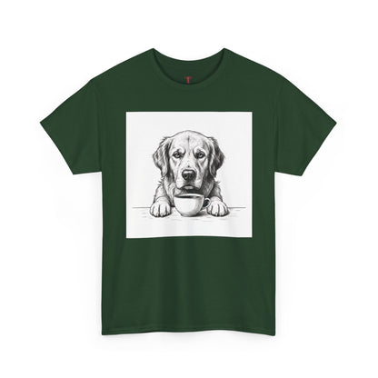 Grumpy Golden Retriever Coffee Club, T-Shirt – Realistic Illustration Tee for Dog Lovers