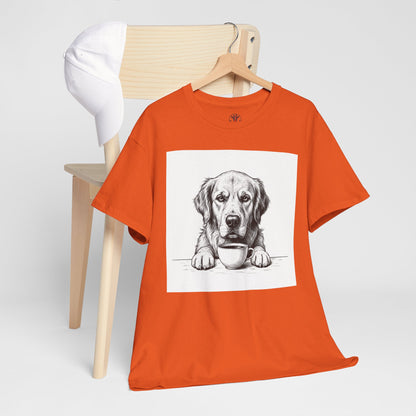 Grumpy Golden Retriever Coffee Club, T-Shirt – Realistic Illustration Tee for Dog Lovers