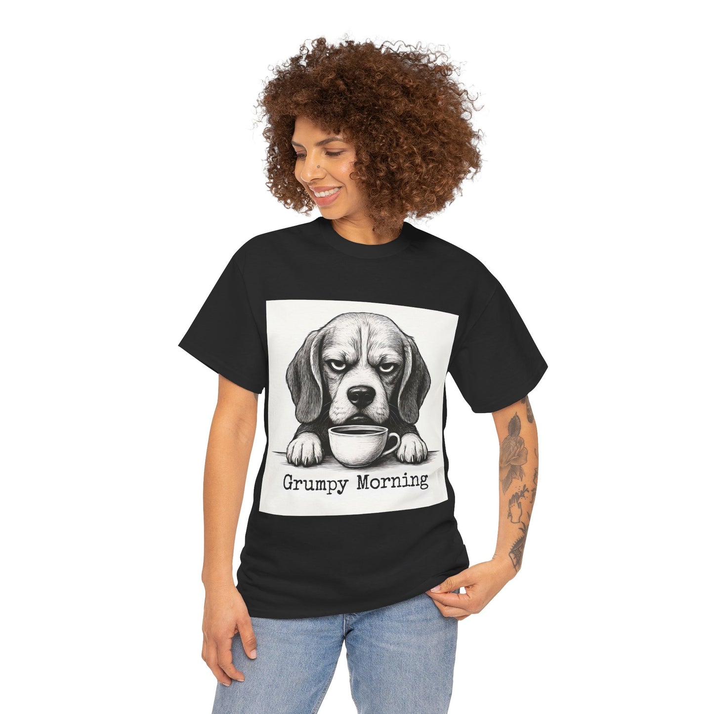 Grumpy Morning Dog Tee - Unisex Heavy Cotton Shirt for Pet Lovers, Funny Gift, Cute Dog Apparel, Casual Wear, Everyday Comfort