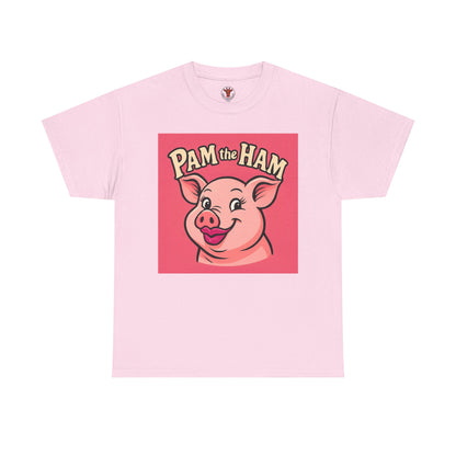 Pam the Ham Unisex Heavy Cotton Tee | Fun Graphic T-Shirt, Gift for Pig Lovers, Cute Animal Shirt, Casual Wear, Quirky Design