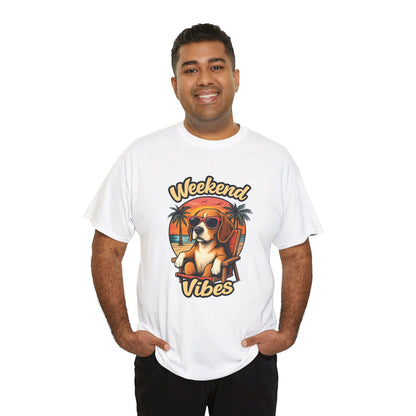 Weekend Vibes Unisex Heavy Cotton Tee, Dog Lover's Shirt, Summer Tee, Casual Wear, Fun Gift for Pet Owners
