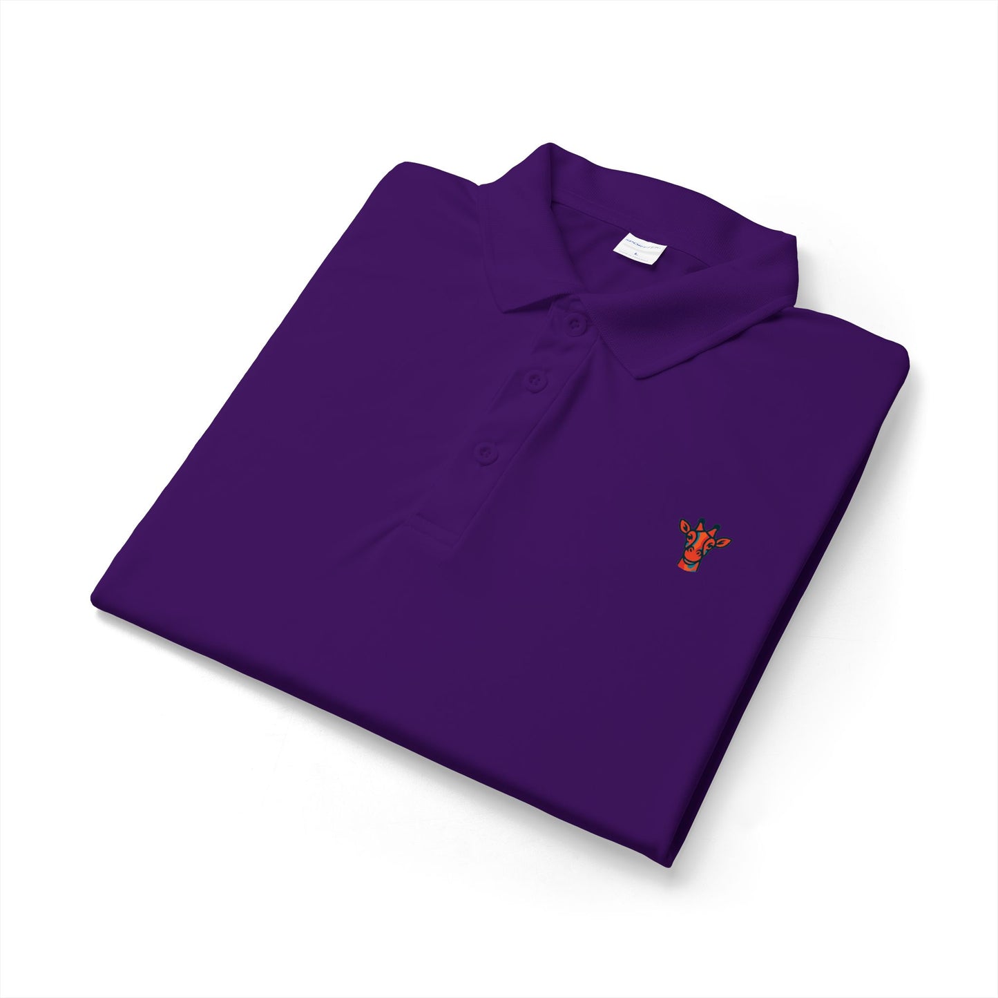 Embroidered Giraffe Polo Shirt — Lightweight White Performance Golf Polo