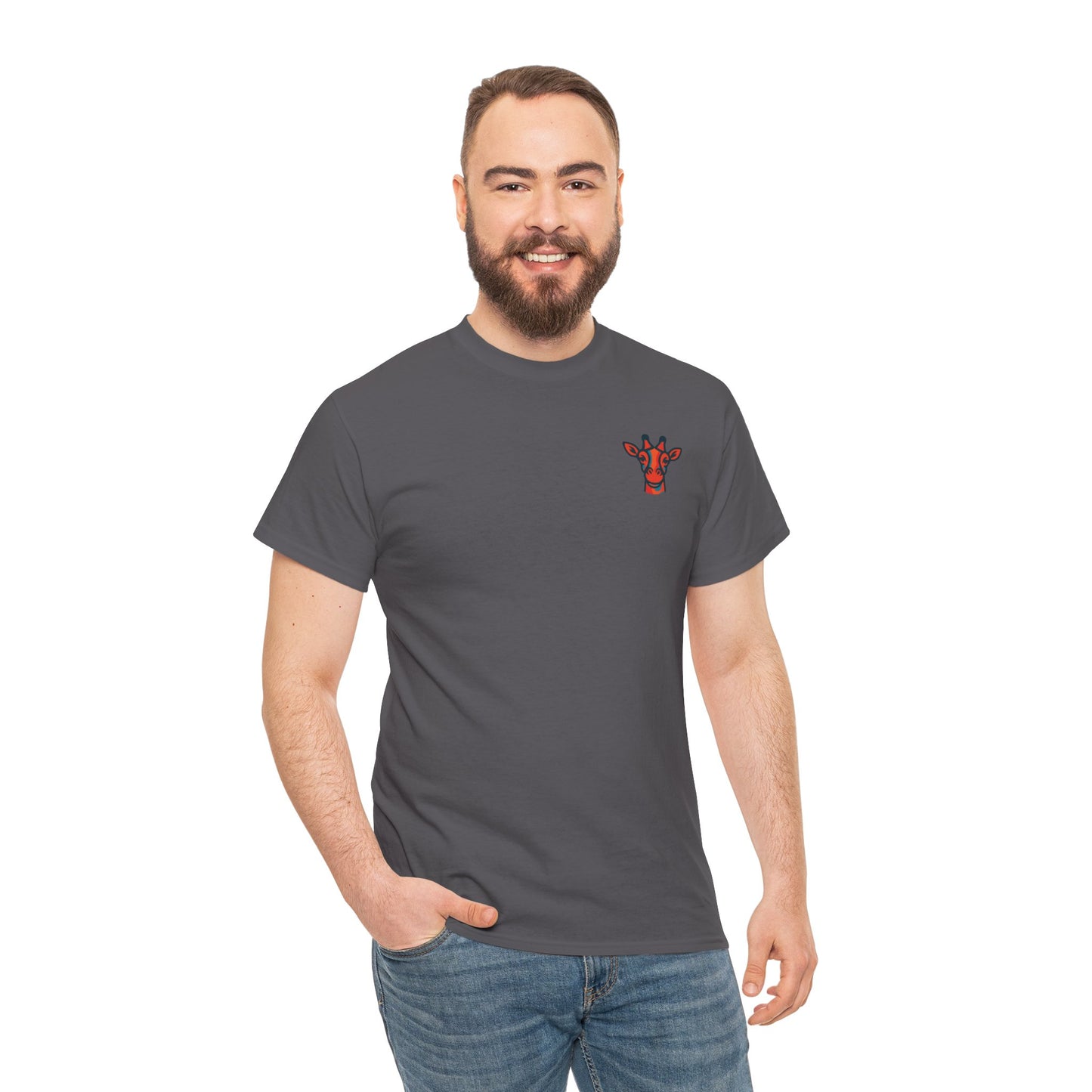 Britor classic logo Giraffe  Patch Tee — Small Chest Embroidered Giraffe Graphic T-Shirt