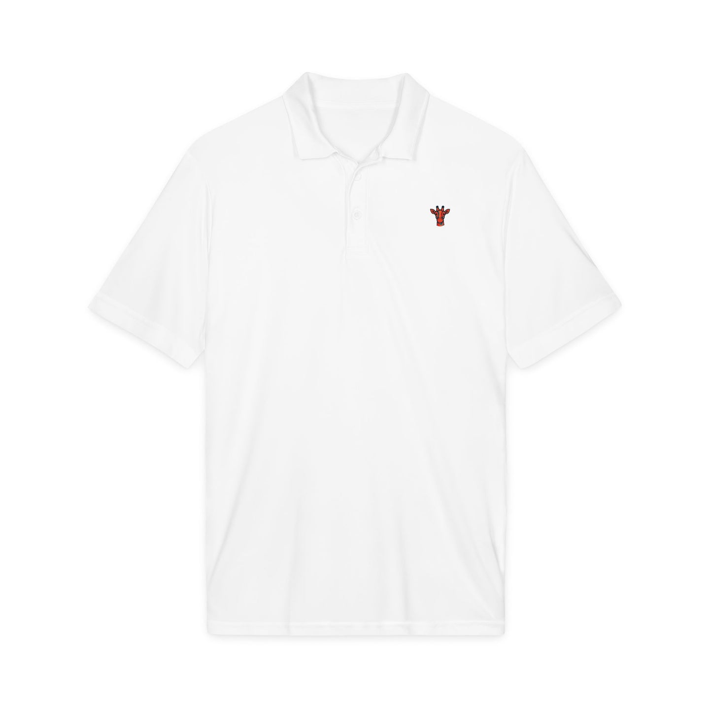 Embroidered Giraffe Polo Shirt — Lightweight White Performance Golf Polo