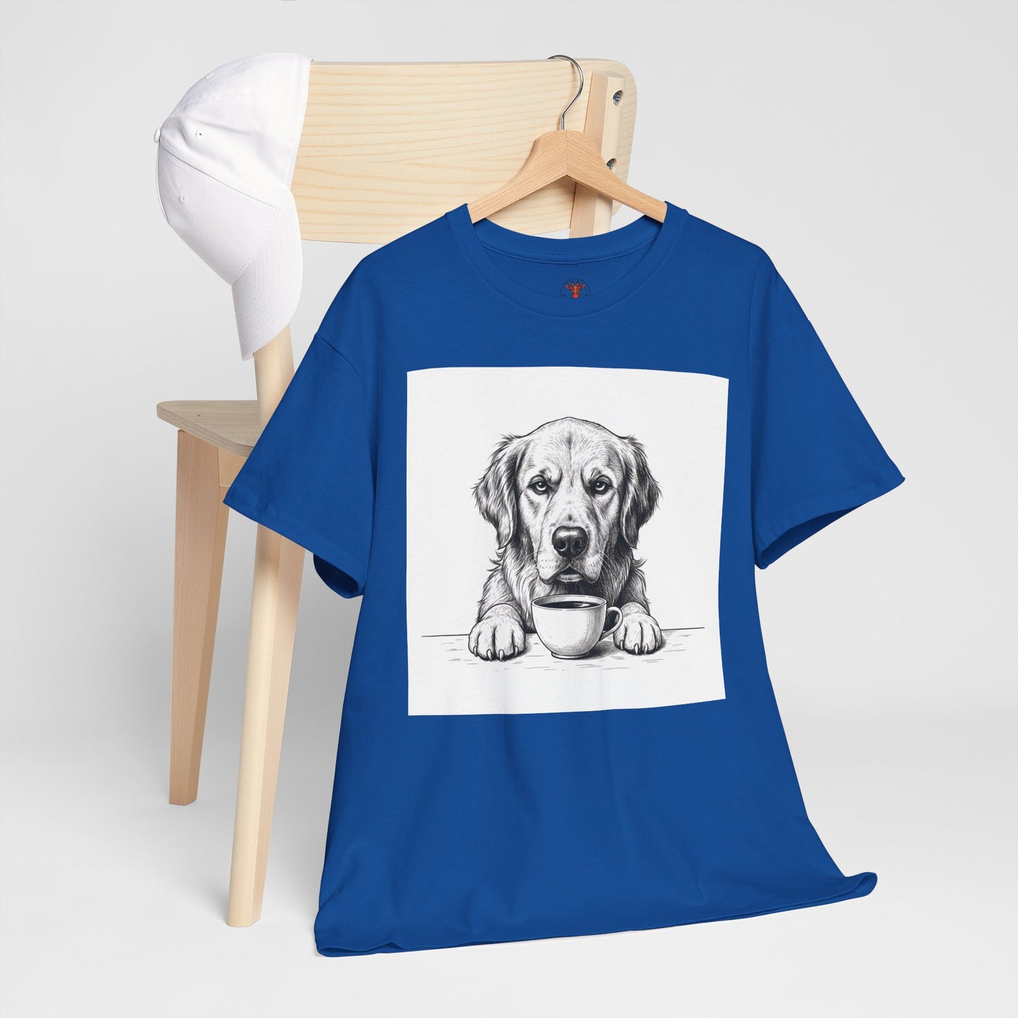 Grumpy Golden Retriever Coffee Club, T-Shirt – Realistic Illustration Tee for Dog Lovers