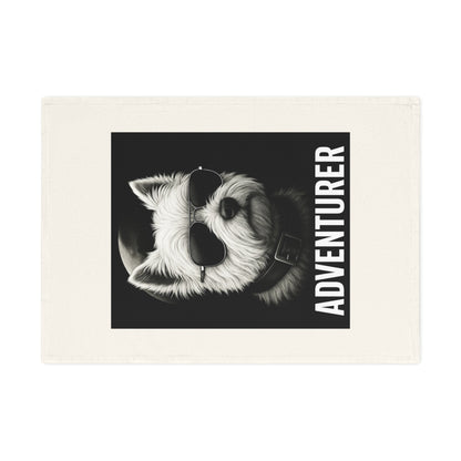 Cool Adventurer  Westie Terrier Dog Cotton Tea Towel - Fun Kitchen Decor, Gift for Pet Lovers, Unique Home Accessory, Dog Mom Gift, Adventure Theme Towel