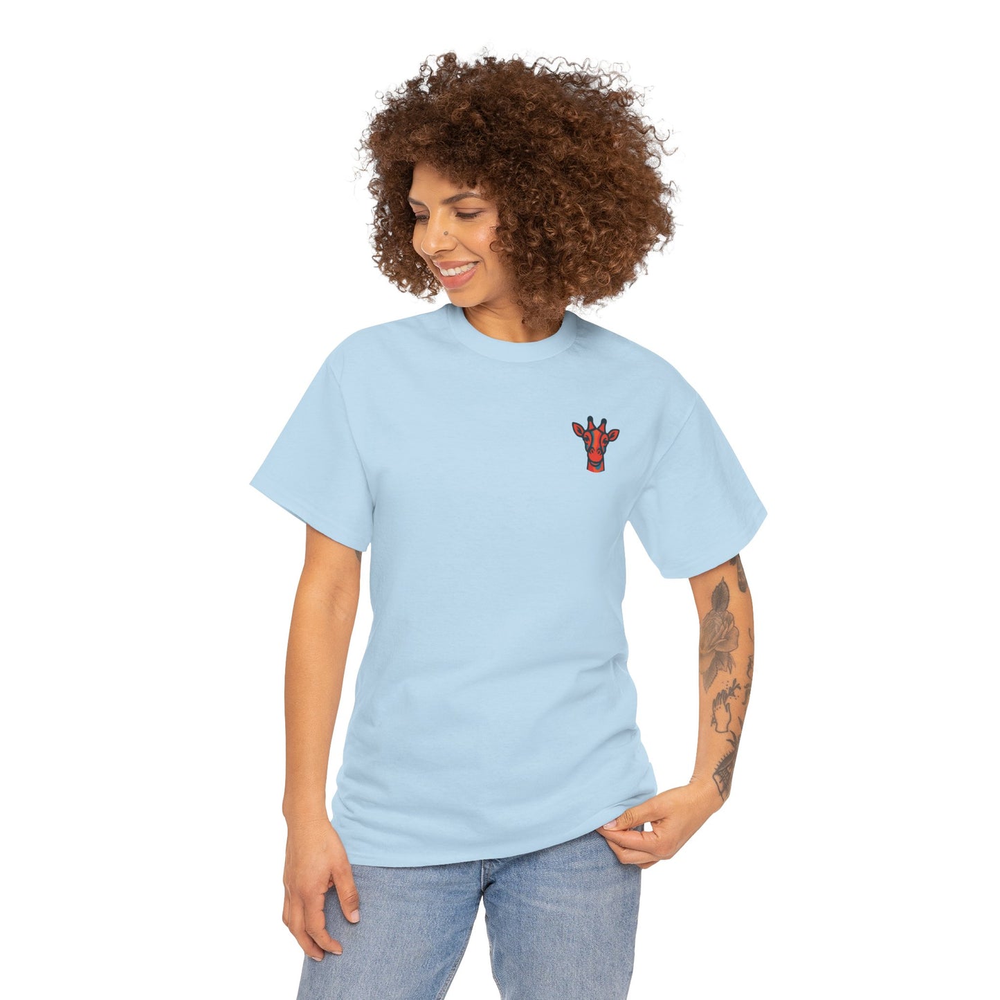 Britor classic logo Giraffe  Patch Tee — Small Chest Embroidered Giraffe Graphic T-Shirt