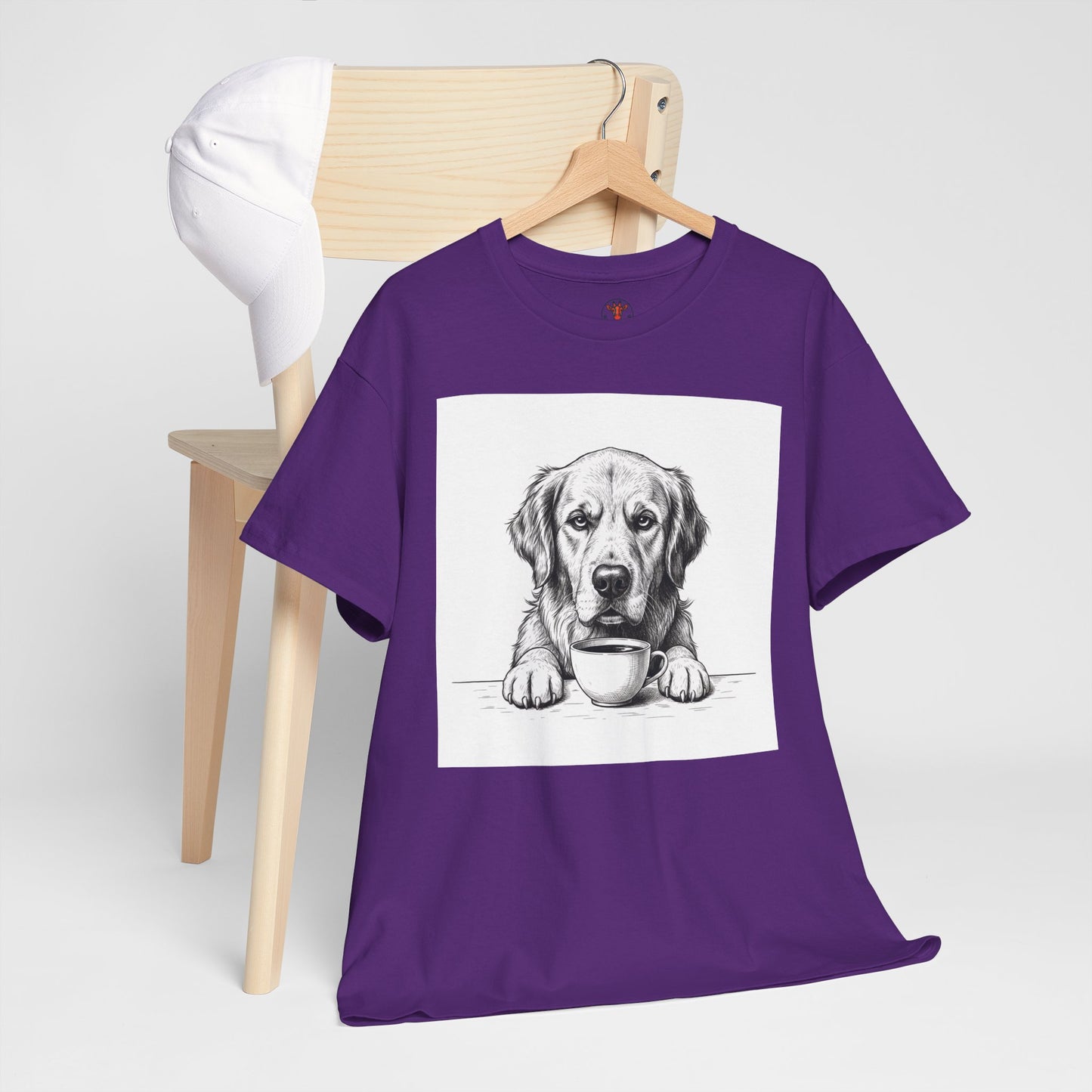 Grumpy Golden Retriever Coffee Club, T-Shirt – Realistic Illustration Tee for Dog Lovers