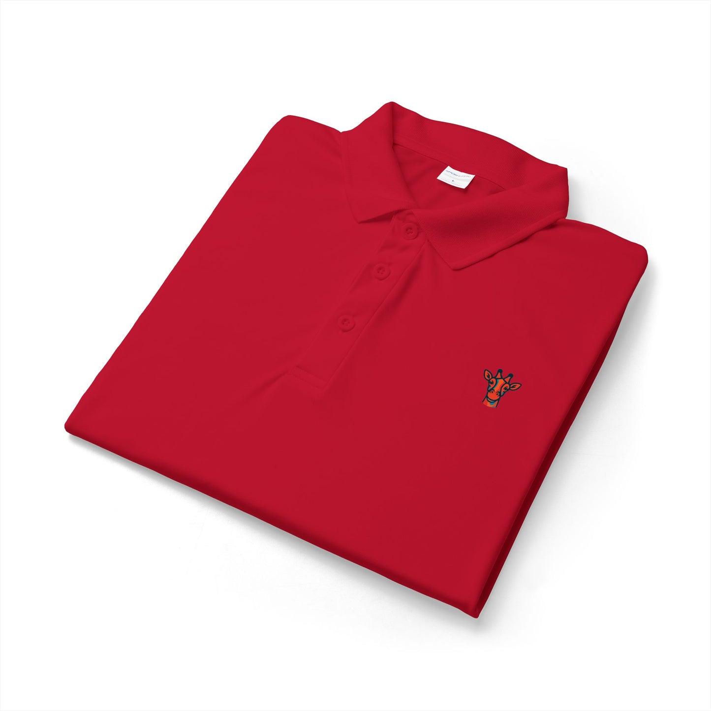 Embroidered Giraffe Polo Shirt — Lightweight White Performance Golf Polo