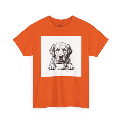 Grumpy Golden Retriever Coffee Club, T-Shirt – Realistic Illustration Tee for Dog Lovers