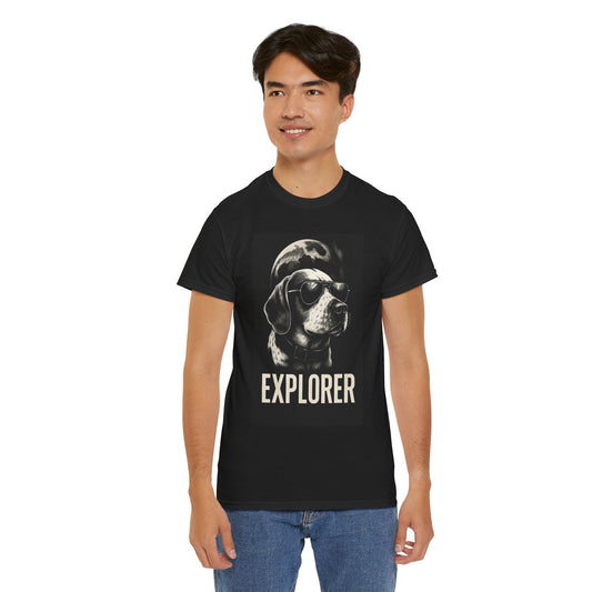 Explorer Dog Unisex Heavy Cotton Tee, Funny Pet Lover Gift, Adventure T-Shirt, Cool Animal Design, Dog Lover Apparel, Casual Tee