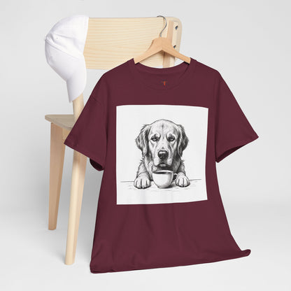 Grumpy Golden Retriever Coffee Club, T-Shirt – Realistic Illustration Tee for Dog Lovers