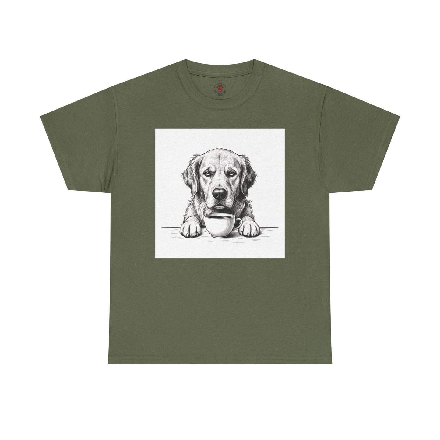 Grumpy Golden Retriever Coffee Club, T-Shirt – Realistic Illustration Tee for Dog Lovers