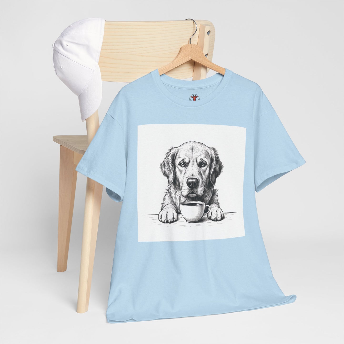Grumpy Golden Retriever Coffee Club, T-Shirt – Realistic Illustration Tee for Dog Lovers