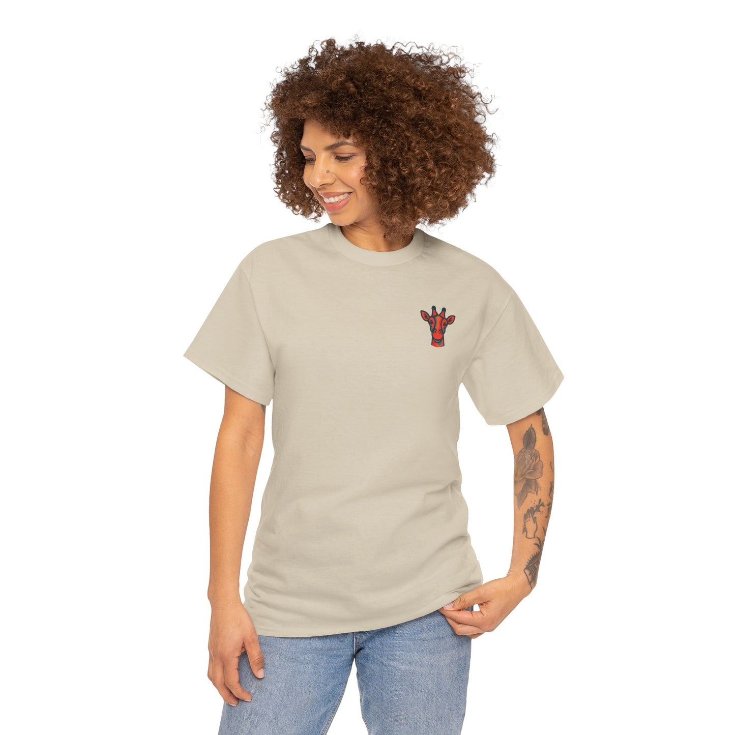 Britor classic logo Giraffe  Patch Tee — Small Chest Embroidered Giraffe Graphic T-Shirt