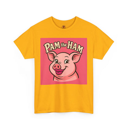 Pam the Ham Unisex Heavy Cotton Tee | Fun Graphic T-Shirt, Gift for Pig Lovers, Cute Animal Shirt, Casual Wear, Quirky Design