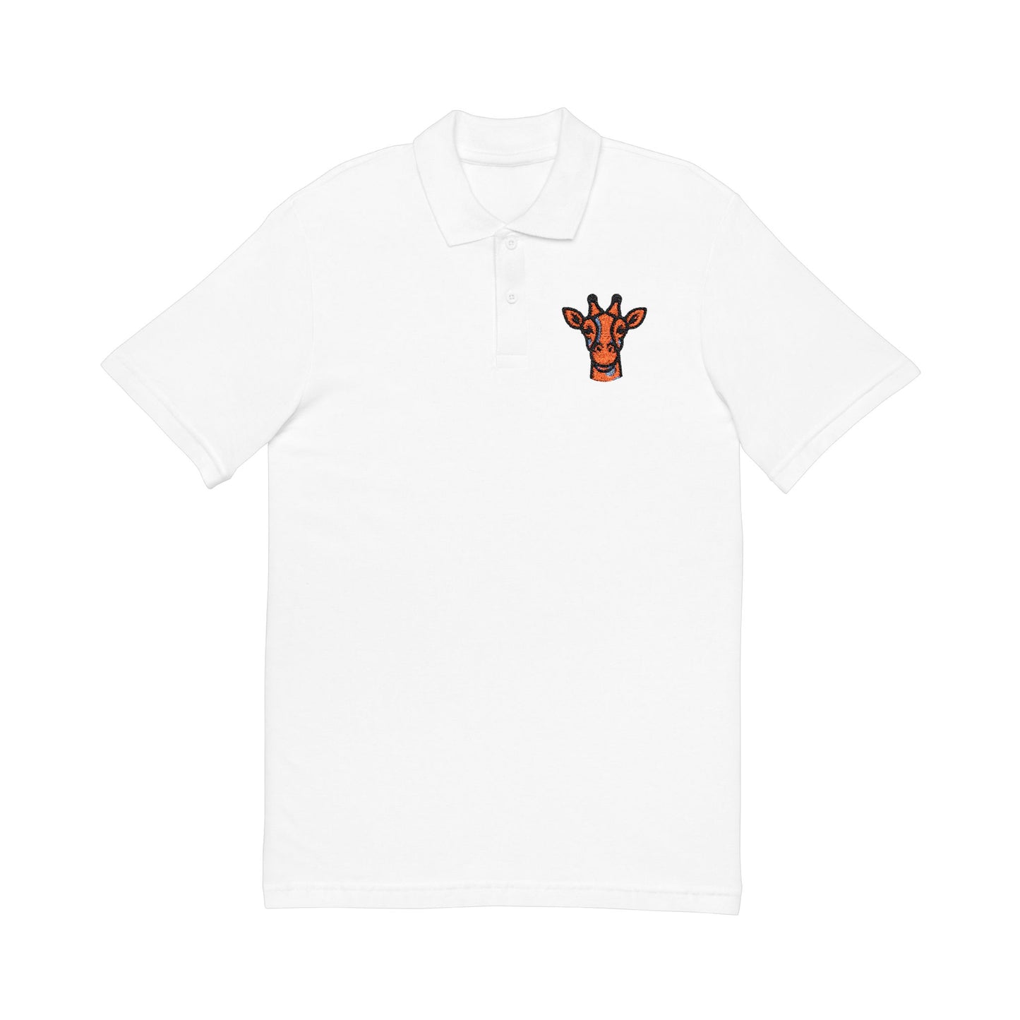 Embroidered Britor classic Giraffe Patch Polo Shirt — White Pique Polo