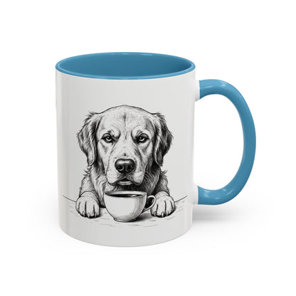 Golden Retriever Coffee Mug — Cute Dog with Coffee Illustration (11/15oz Accent Mug)