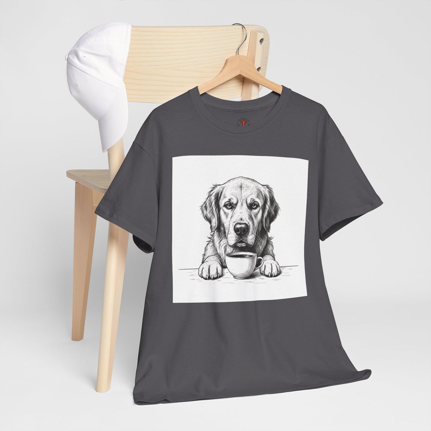 Grumpy Golden Retriever Coffee Club, T-Shirt – Realistic Illustration Tee for Dog Lovers