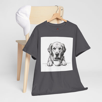 Grumpy Golden Retriever Coffee Club, T-Shirt – Realistic Illustration Tee for Dog Lovers