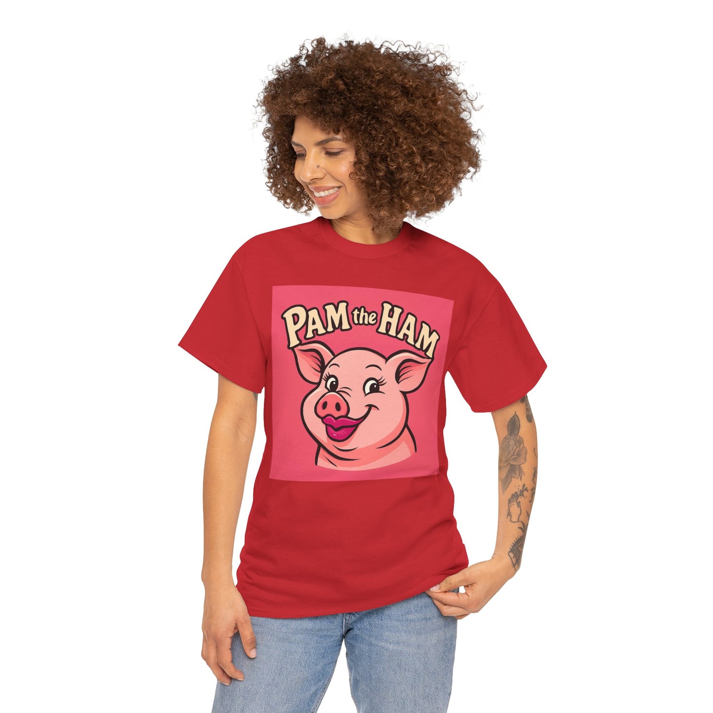 Pam the Ham Unisex Heavy Cotton Tee | Fun Graphic T-Shirt, Gift for Pig Lovers, Cute Animal Shirt, Casual Wear, Quirky Design