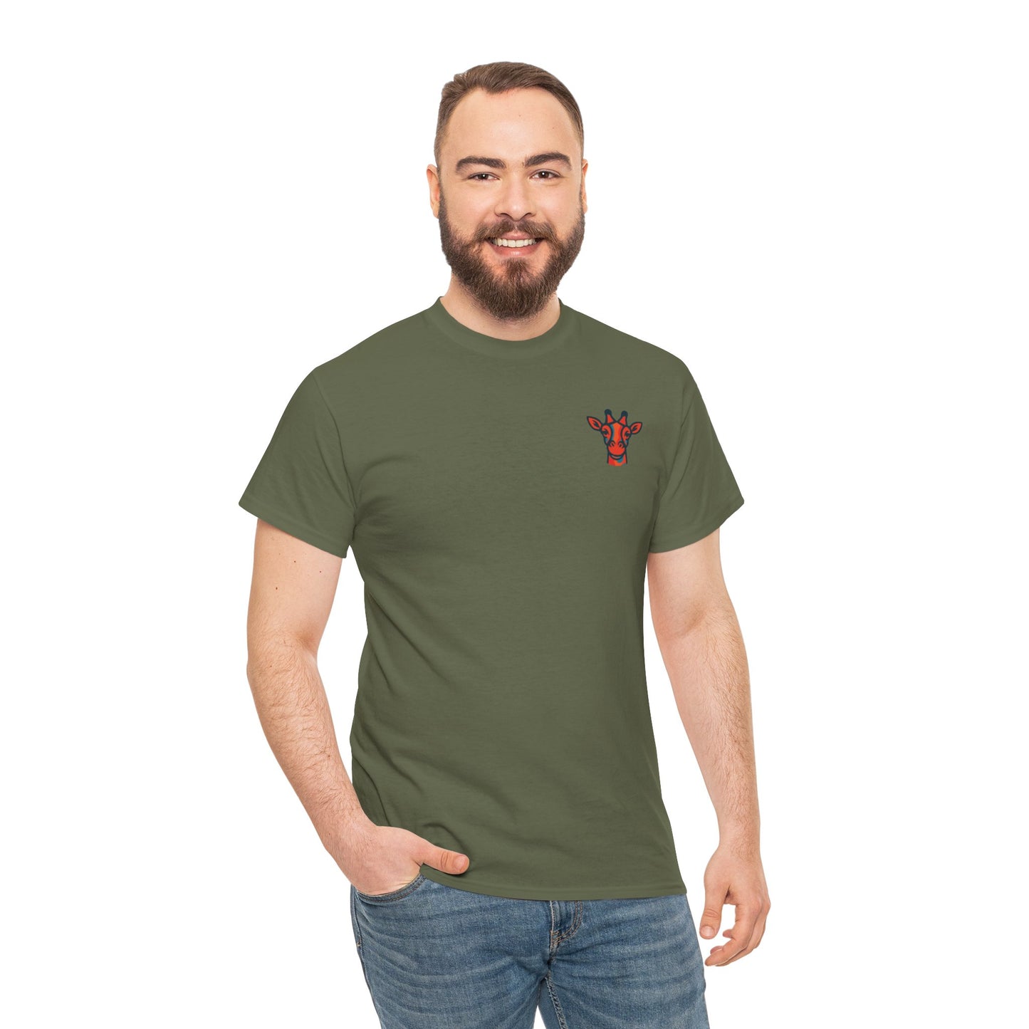 Britor classic logo Giraffe  Patch Tee — Small Chest Embroidered Giraffe Graphic T-Shirt