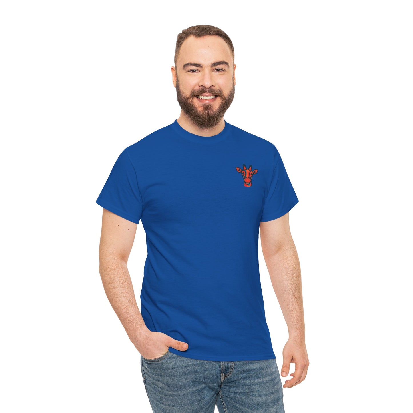 Britor classic logo Giraffe  Patch Tee — Small Chest Embroidered Giraffe Graphic T-Shirt