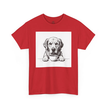Grumpy Golden Retriever Coffee Club, T-Shirt – Realistic Illustration Tee for Dog Lovers