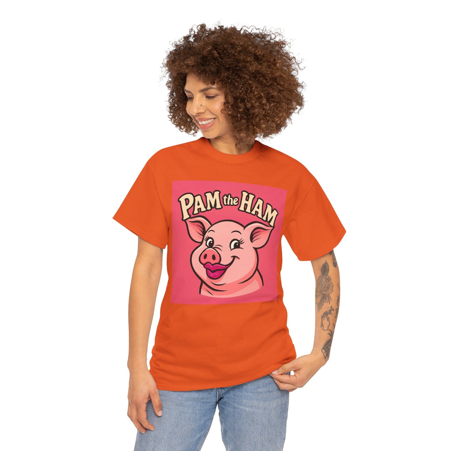 Pam the Ham Unisex Heavy Cotton Tee | Fun Graphic T-Shirt, Gift for Pig Lovers, Cute Animal Shirt, Casual Wear, Quirky Design