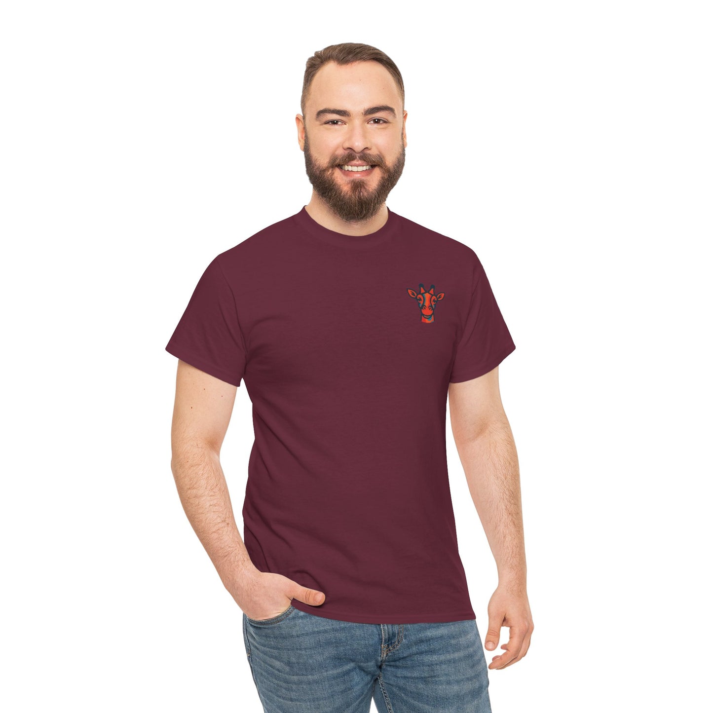 Britor classic logo Giraffe  Patch Tee — Small Chest Embroidered Giraffe Graphic T-Shirt