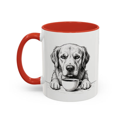 Golden Retriever Coffee Mug — Cute Dog with Coffee Illustration (11/15oz Accent Mug)