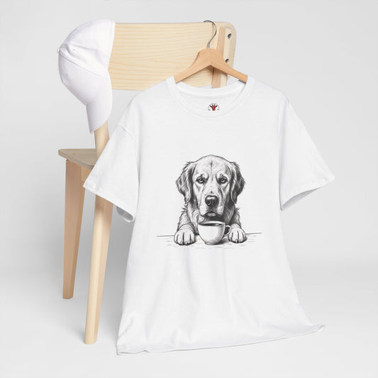 Grumpy Golden Retriever Coffee Club, T-Shirt – Realistic Illustration Tee for Dog Lovers