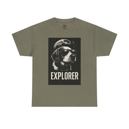 Explorer Dog Unisex Heavy Cotton Tee, Funny Pet Lover Gift, Adventure T-Shirt, Cool Animal Design, Dog Lover Apparel, Casual Tee