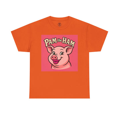 Pam the Ham Unisex Heavy Cotton Tee | Fun Graphic T-Shirt, Gift for Pig Lovers, Cute Animal Shirt, Casual Wear, Quirky Design